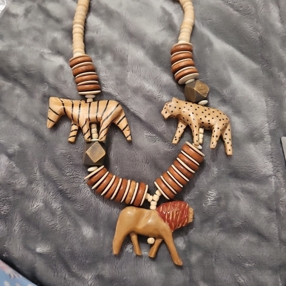 Animal Bead Necklace with Wooden Accents